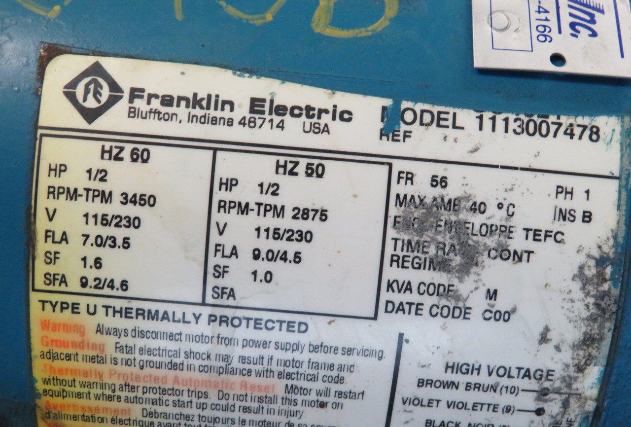 Goulds Unknown Pump C/W Franklin Electric Motor 1/2HP 3450rpm SHELF WEAR USED