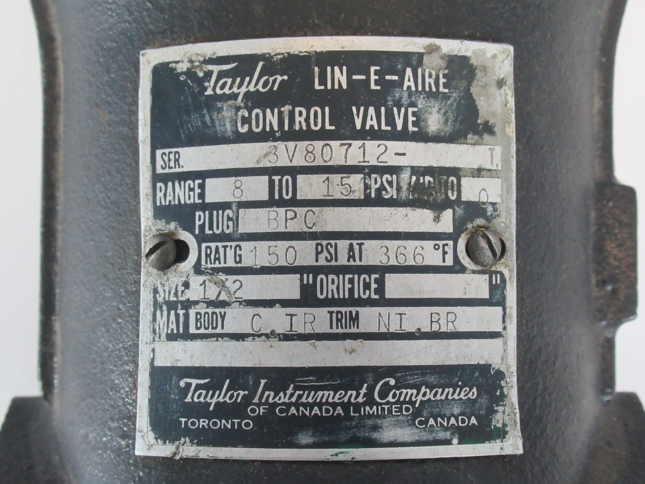 Taylor Lin-E-Aire Cast Iron Control Valve 1/2" NPT 8-15 psi SHELF WEAR USED