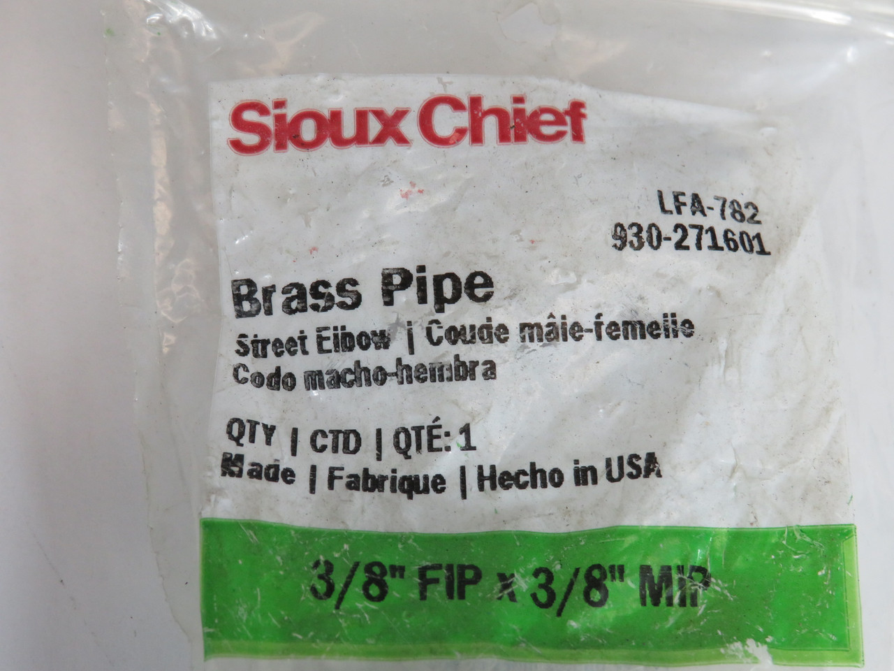 Sioux Chief LFA-782 930-271601 Brass Pipe Street Elbow 3/8" HOLEY/SEALED NWB