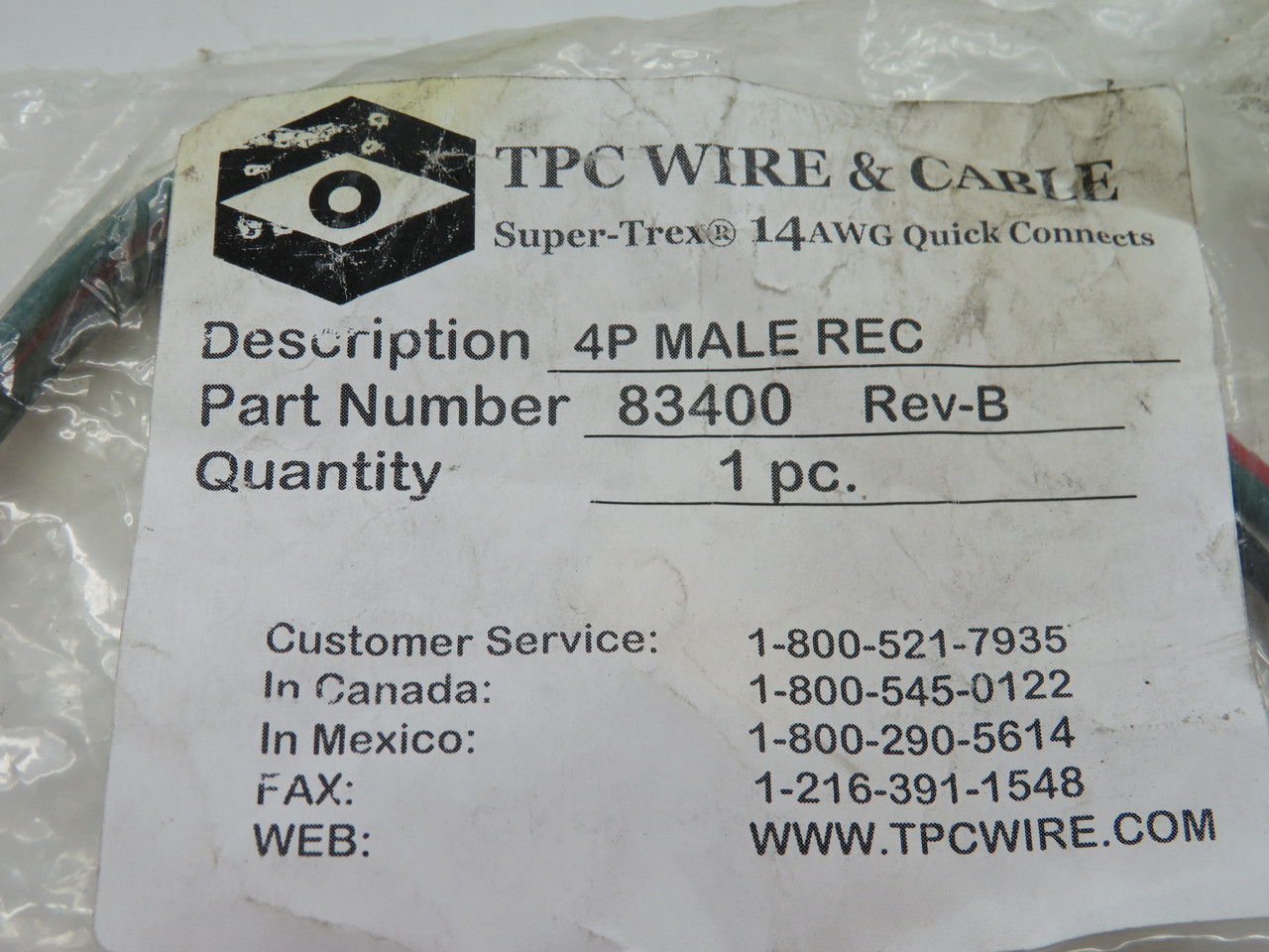 TPC Wire & Cable 83400 Mini Receptacles 14AWG 4 Pole Male NWB