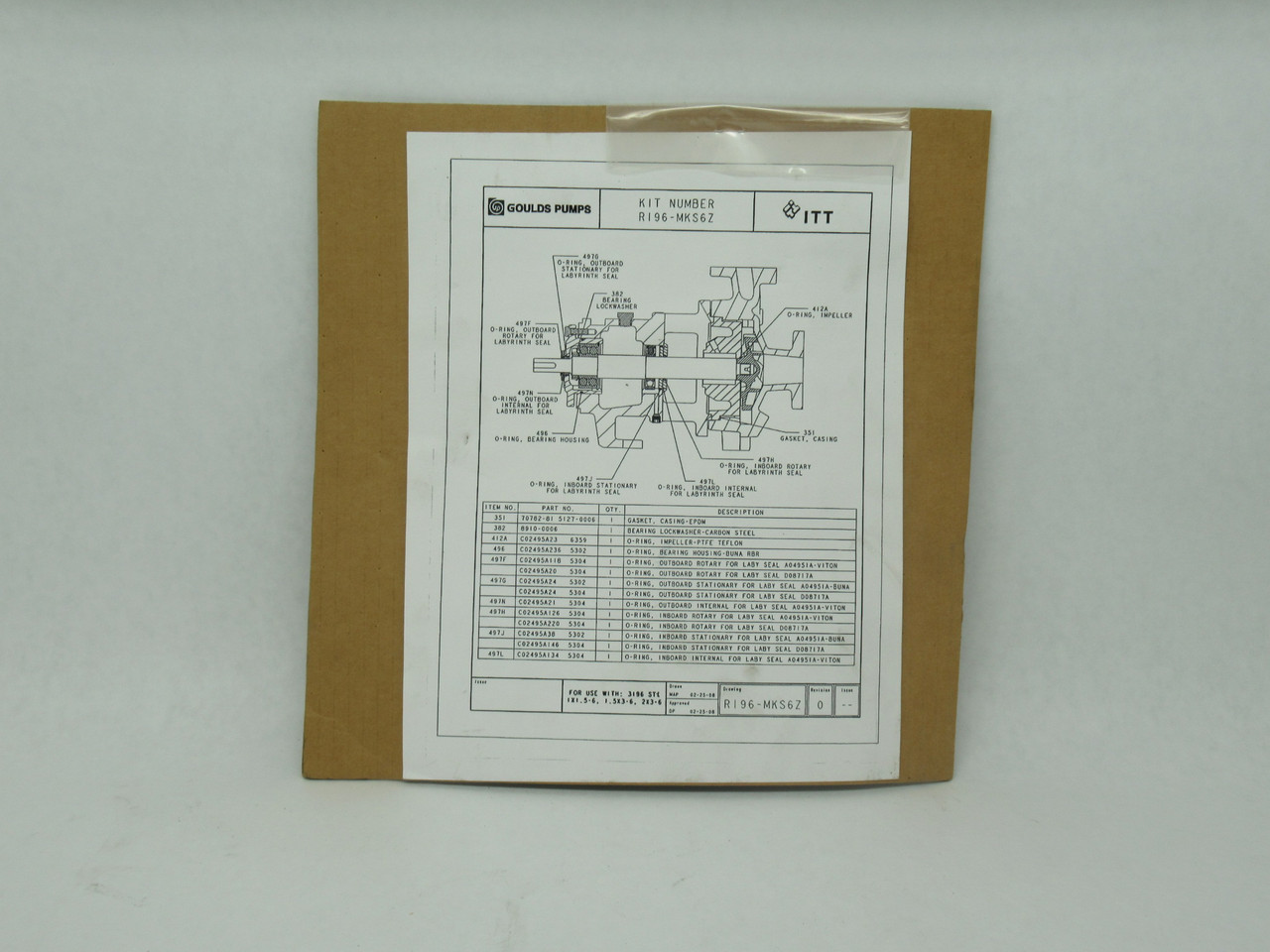 Goulds Pumps R196-MKS6Z Pump Maintenance Kit For Use With 3196 STL NOP