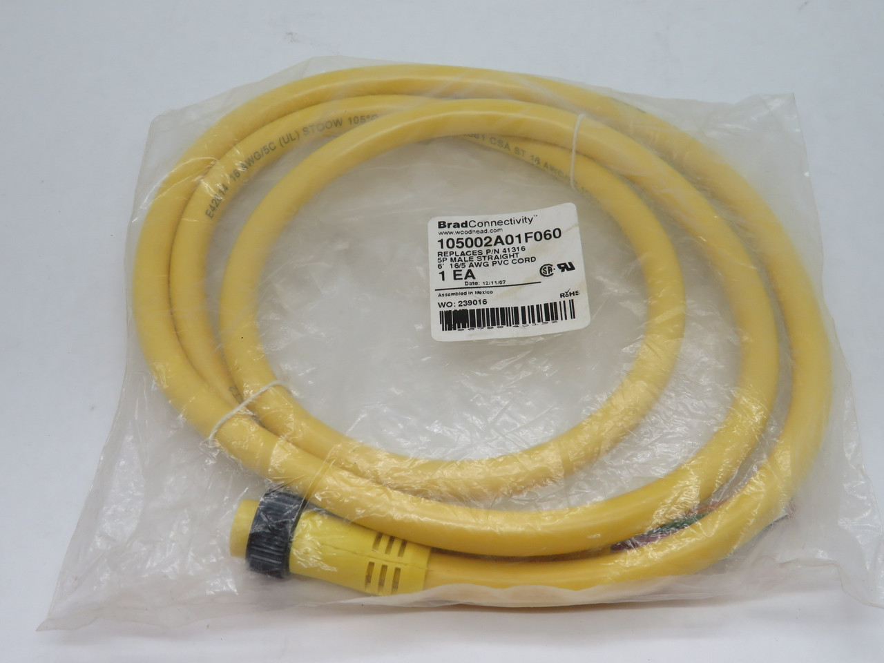 Brad Harrison 105002A01F060 Mini Change Cord 5P Male 6' 16/5AWG HOLEY NWB