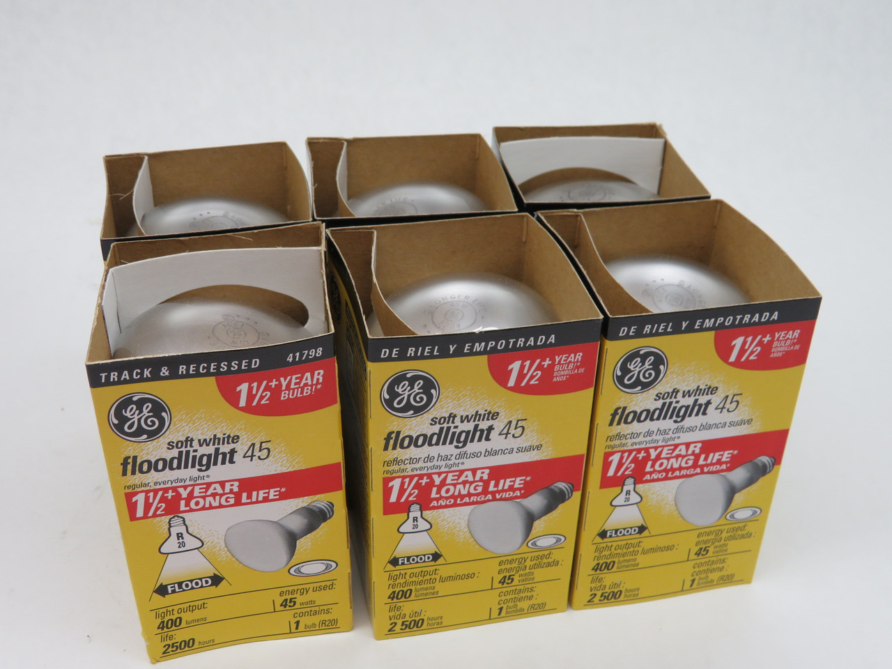 General Electric 45R20/FL/LL Soft White Floodlight 45W 120V 6-Pk DMG LABEL NEW