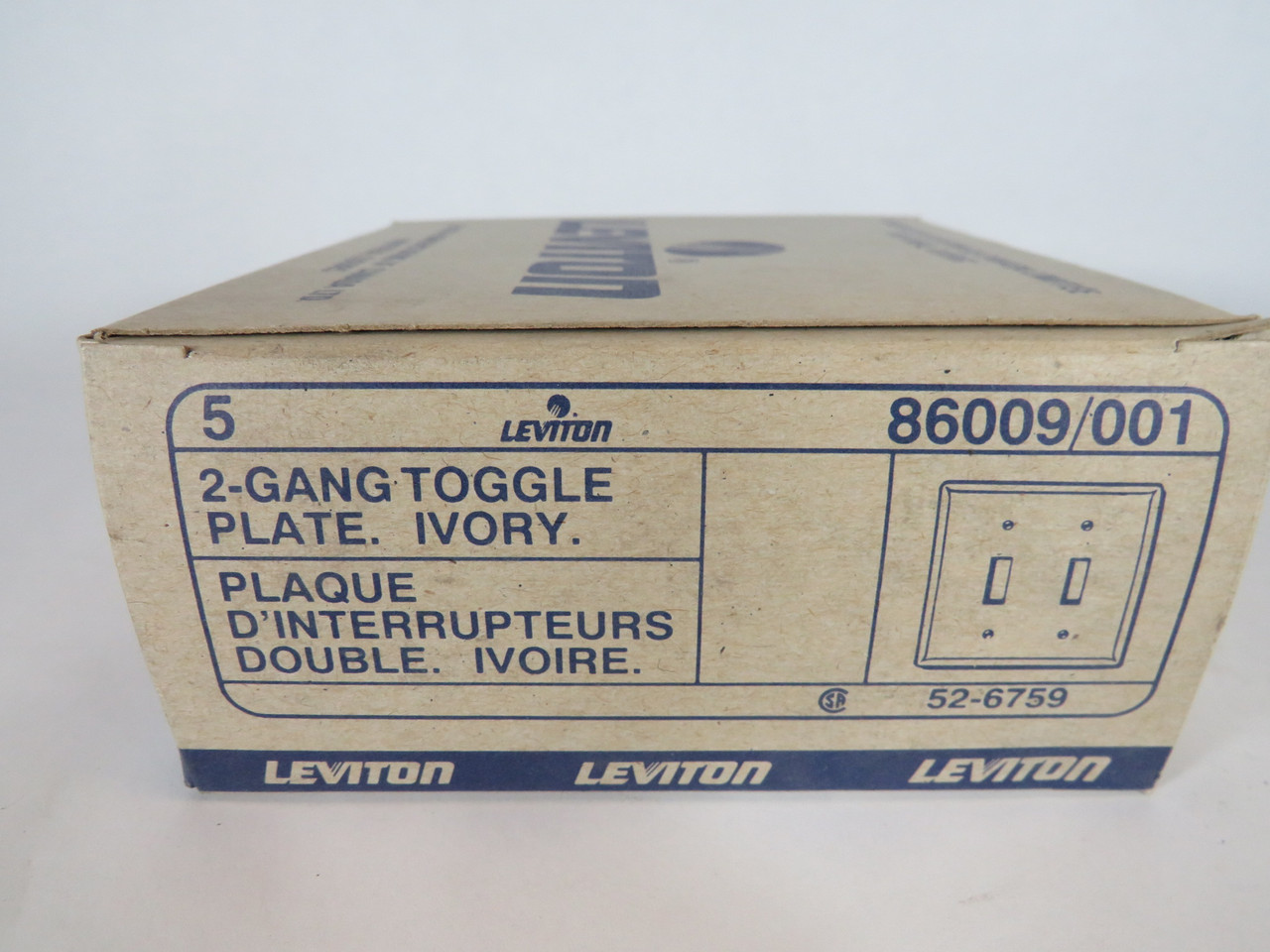Leviton 86009/001 2-Gang Toggle Plate Ivory 5-Pack BOX DAMAGE NEW