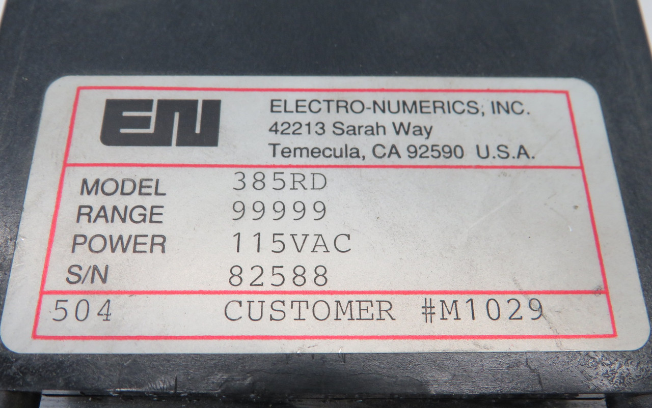 Electro Numerics 385RD Panel Meter Control 5 Digit 115VAC FRONT FACE LOOSE USED