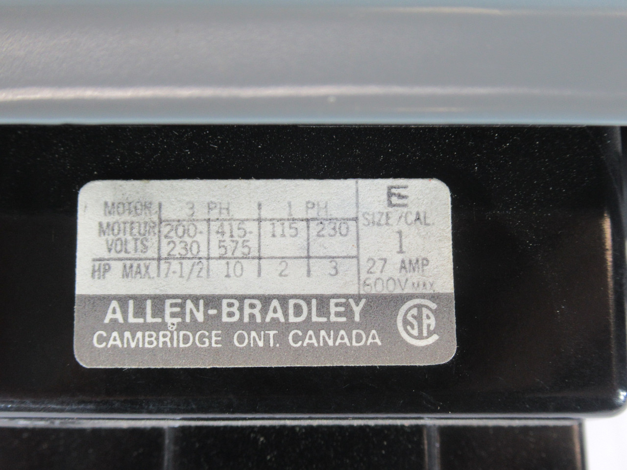 Allen-Bradley 609-BAW Series H Manual Starter 27A 600V NO COVER SCREW USED
