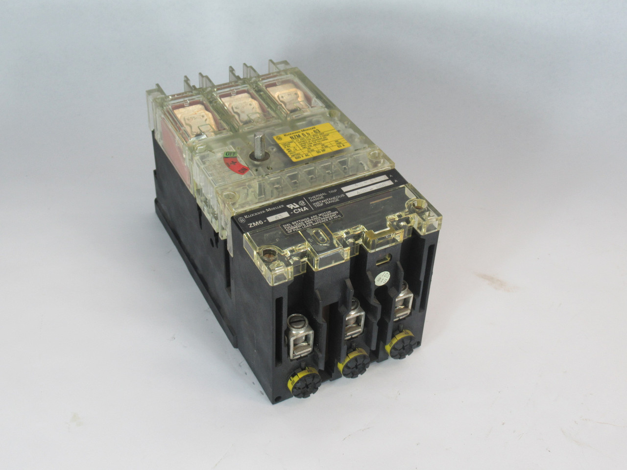 Klockner-Moeller ZM6-63-CNA Circuit Breaker 63A 600V 3-Pole MISSING COVER USED