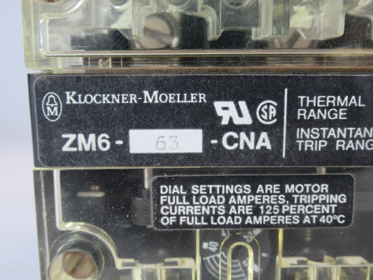 Klockner-Moeller ZM6-63-CNA Circuit Breaker 63A 600V 3-Pole MISSING COVER USED
