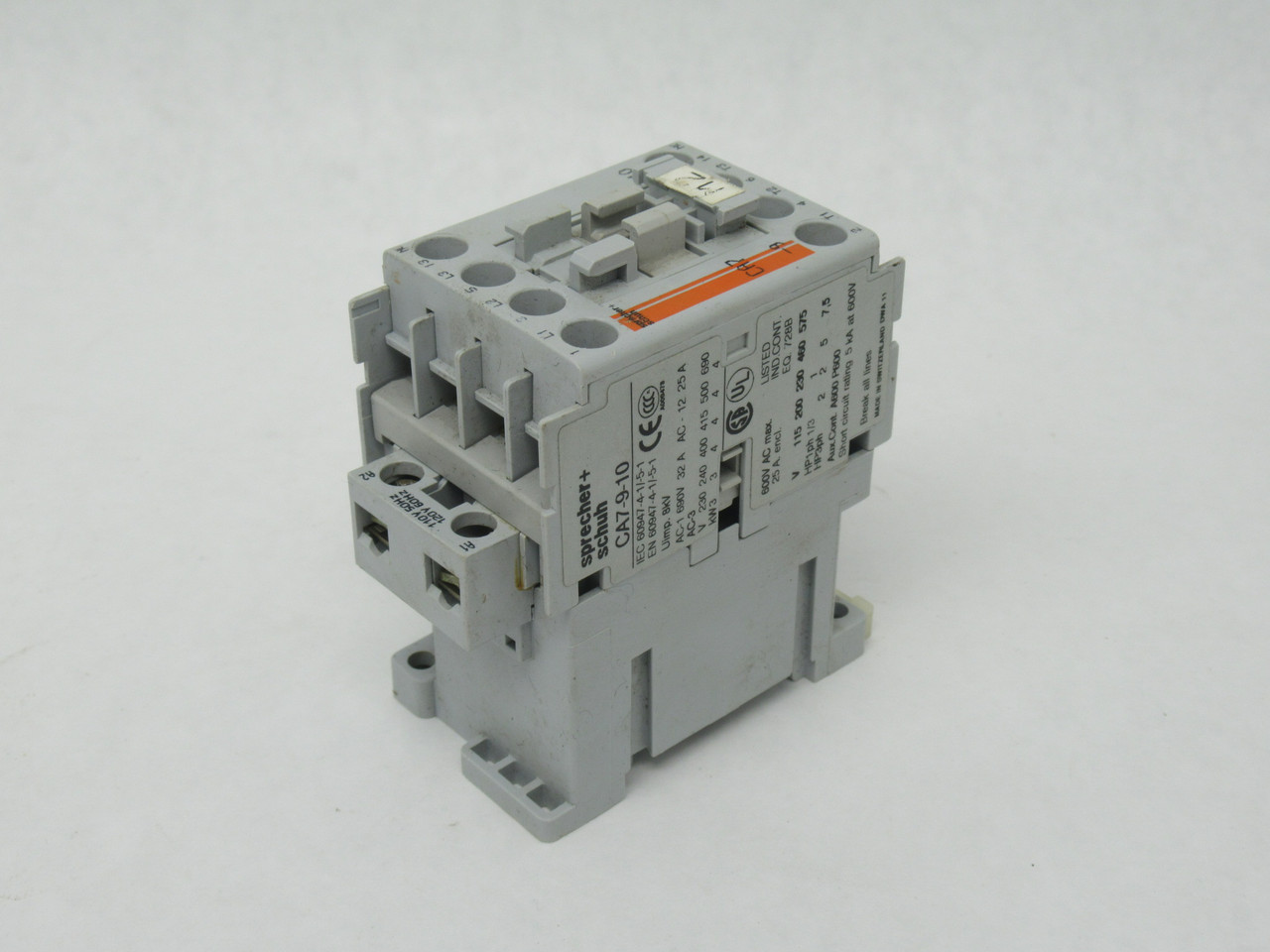 Sprecher + Schuh CA7-9-10-120 Contactor AC-3 9A 110/120 50/60Hz 3-Pole 1NO USED