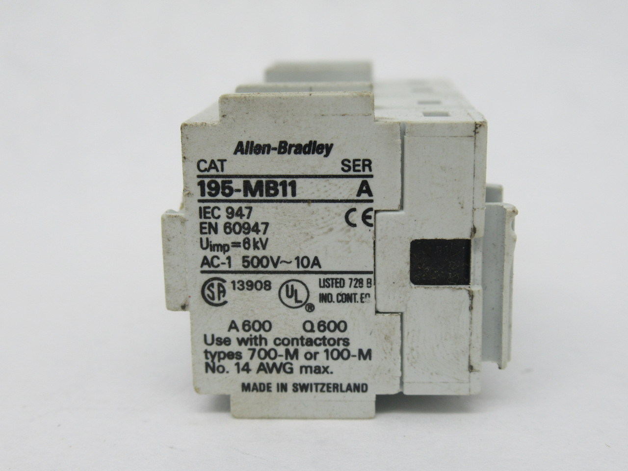 Allen-Bradley 195-MB11 Ser A Auxiliary Contact Adder Deck 500V 10A 1NO 1NC USED