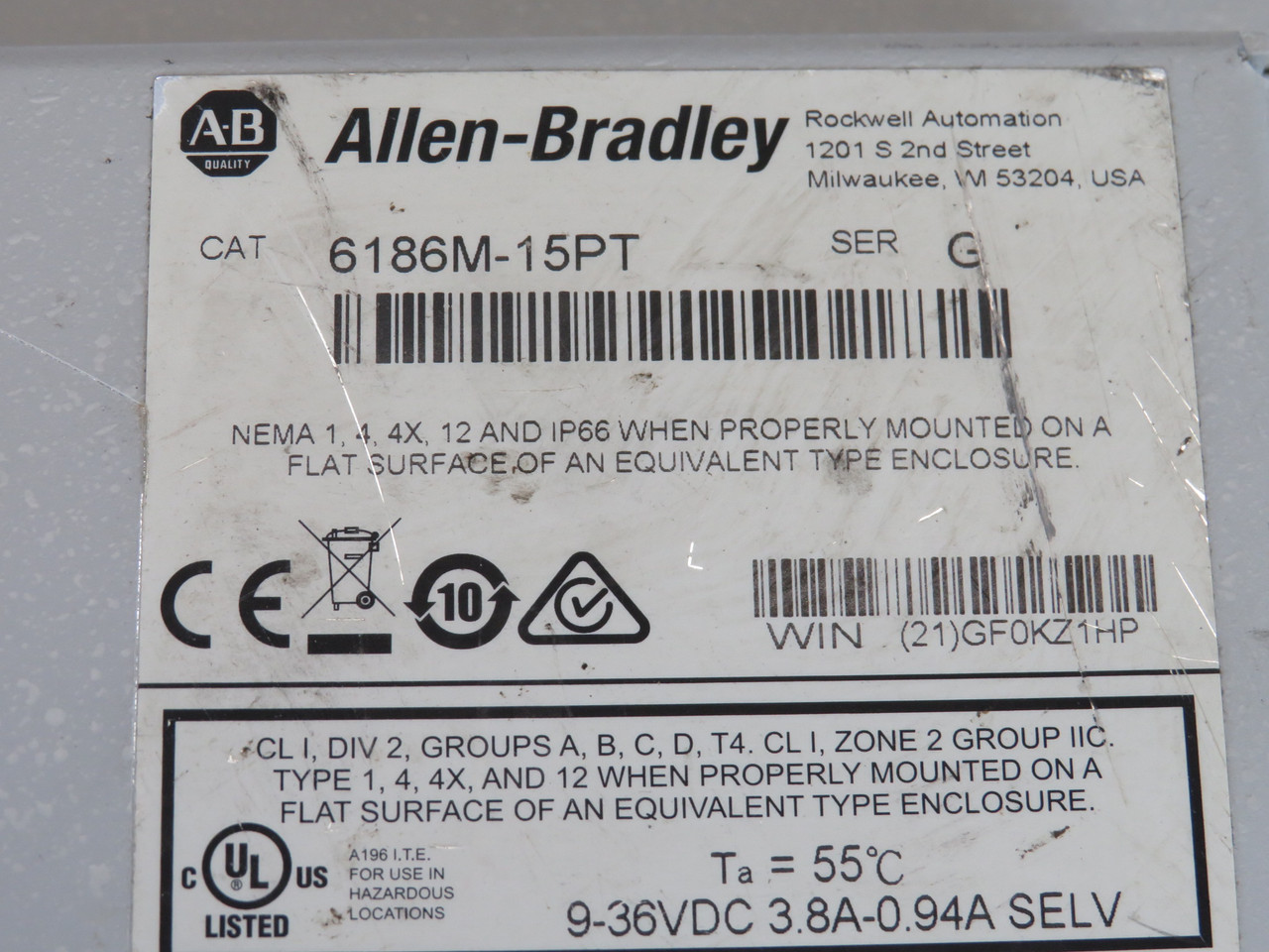 Allen-Bradley 6186M-15PT Ser G Touch Screen Operator Panel USED
