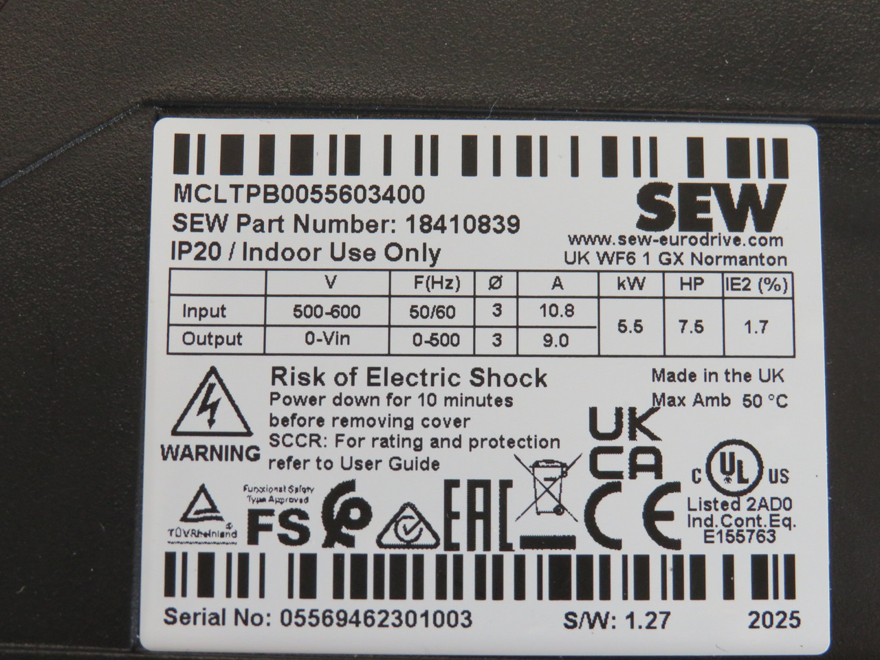 Sew-Eurodrive MCLTPB0055603400 Inverter Drive SHELF WEAR NEW