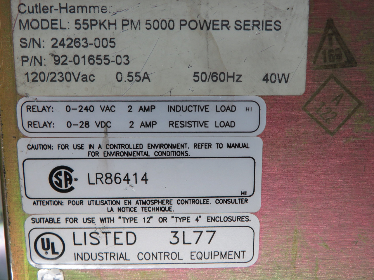 Cutler-Hammer 55PKHX PM5000 LED Operator Interface 120/230VAC 0.55A 50/60Hz USED