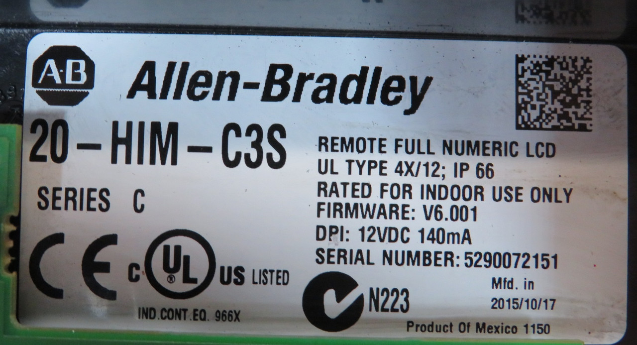 Allen-Bradley 20-HIM-C3S Ser C PowerFlex 700 Full Numeric LCD Pad 12VDC USED