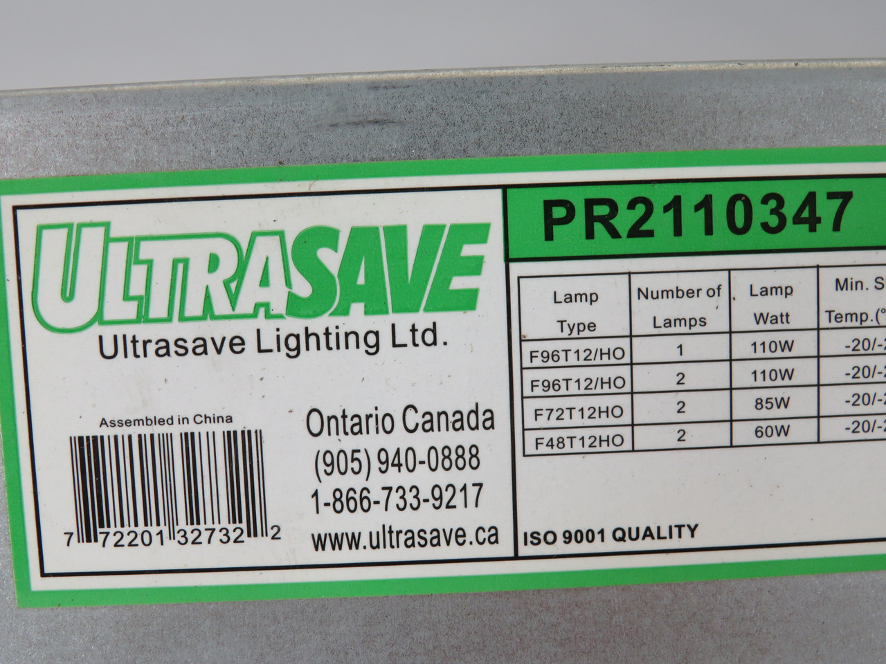 UltraSave PR2110347 Rapid Start Ballast 347V 50/60Hz 0.56/0.98A NOP