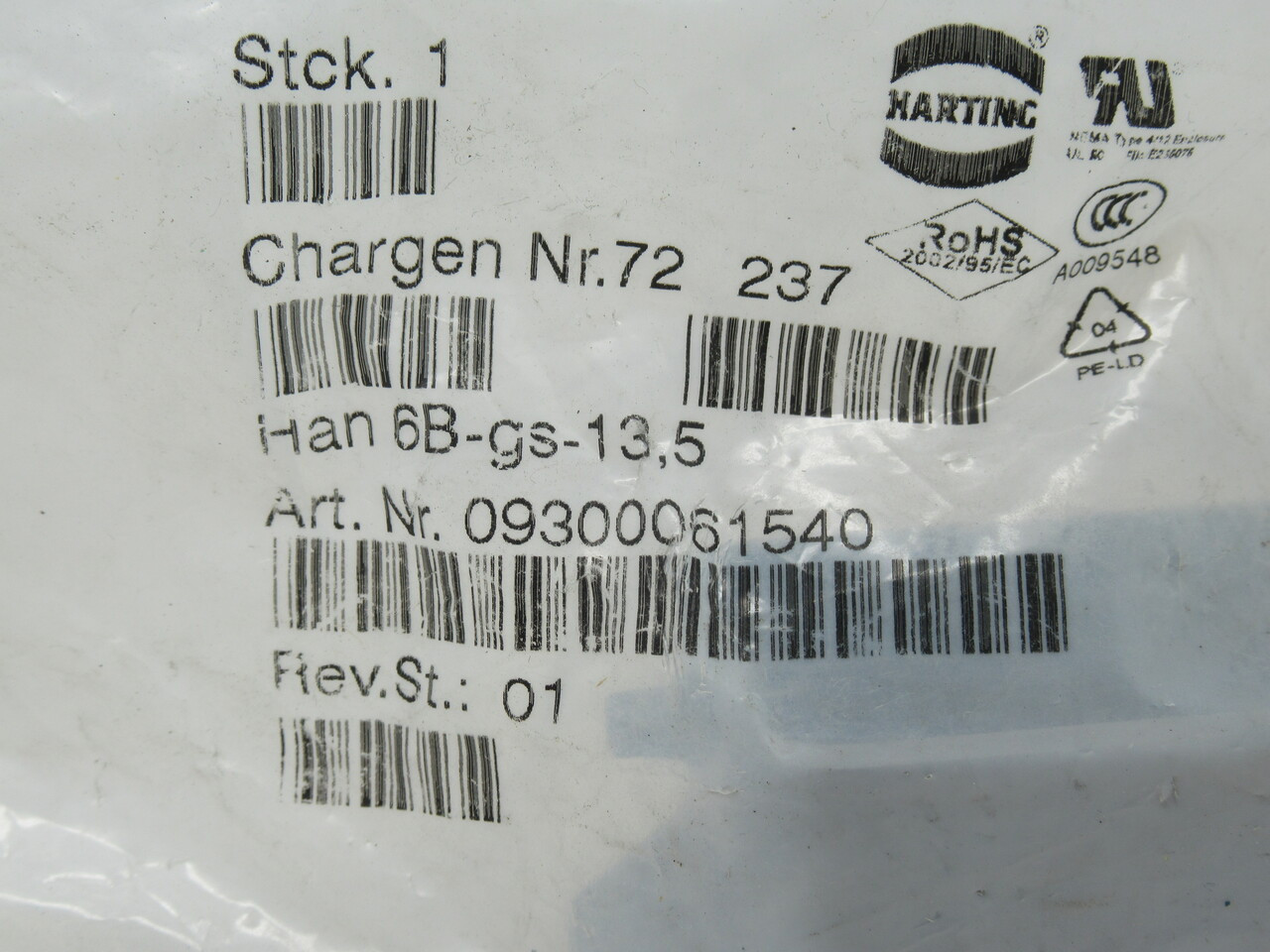 Harting HAN6B-GS-13.5 Side-Entry Hood 2 Pegs HOLEY BAG NWB