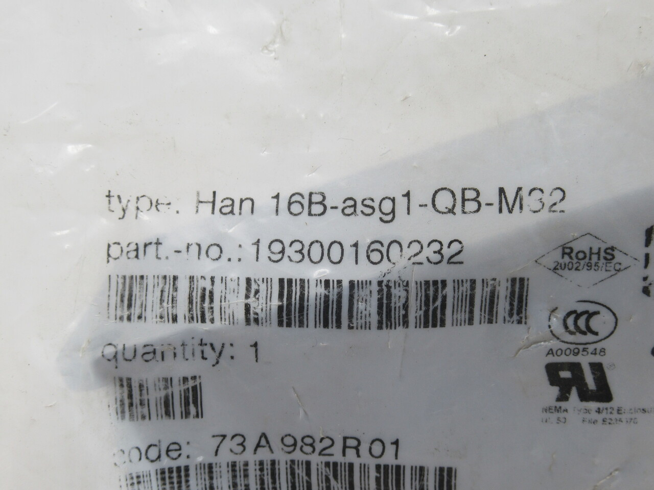 Harting HAN16B-ASG1-QB-M32 Surface-Mounted Housing Double Lever HOLEY BAG NWB