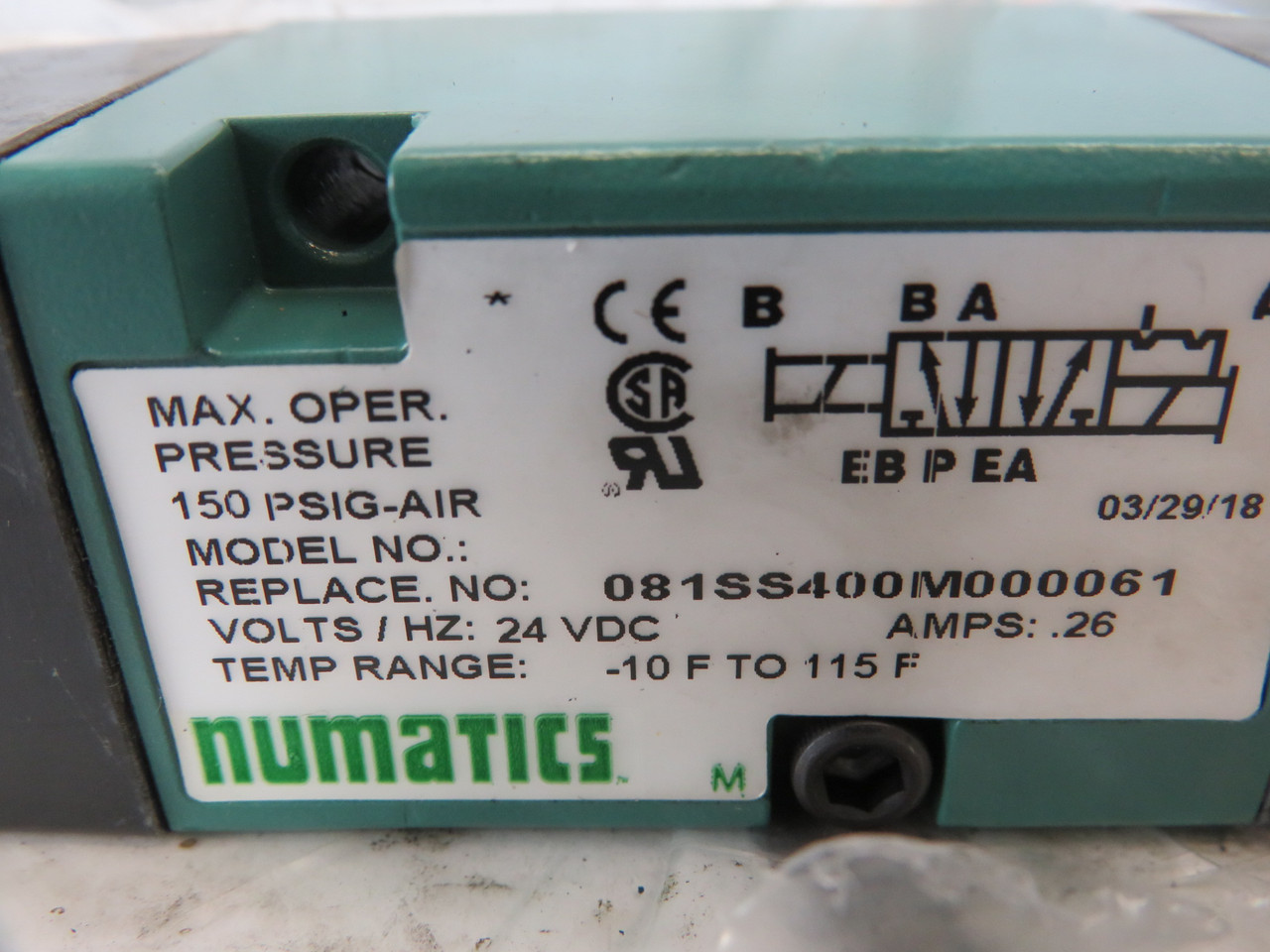 Numatics 081SS400M000061 Solenoid Pneumatic Valve 24VDC 150 psig HOLEY BAG NWB