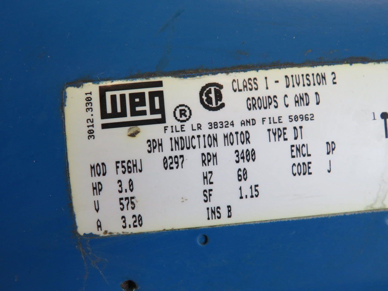 Burks F330G6-1-1/4-MV Centrifugal Pump C/W Weg Motor 3HP 3400rpm 575V F56HJ USED