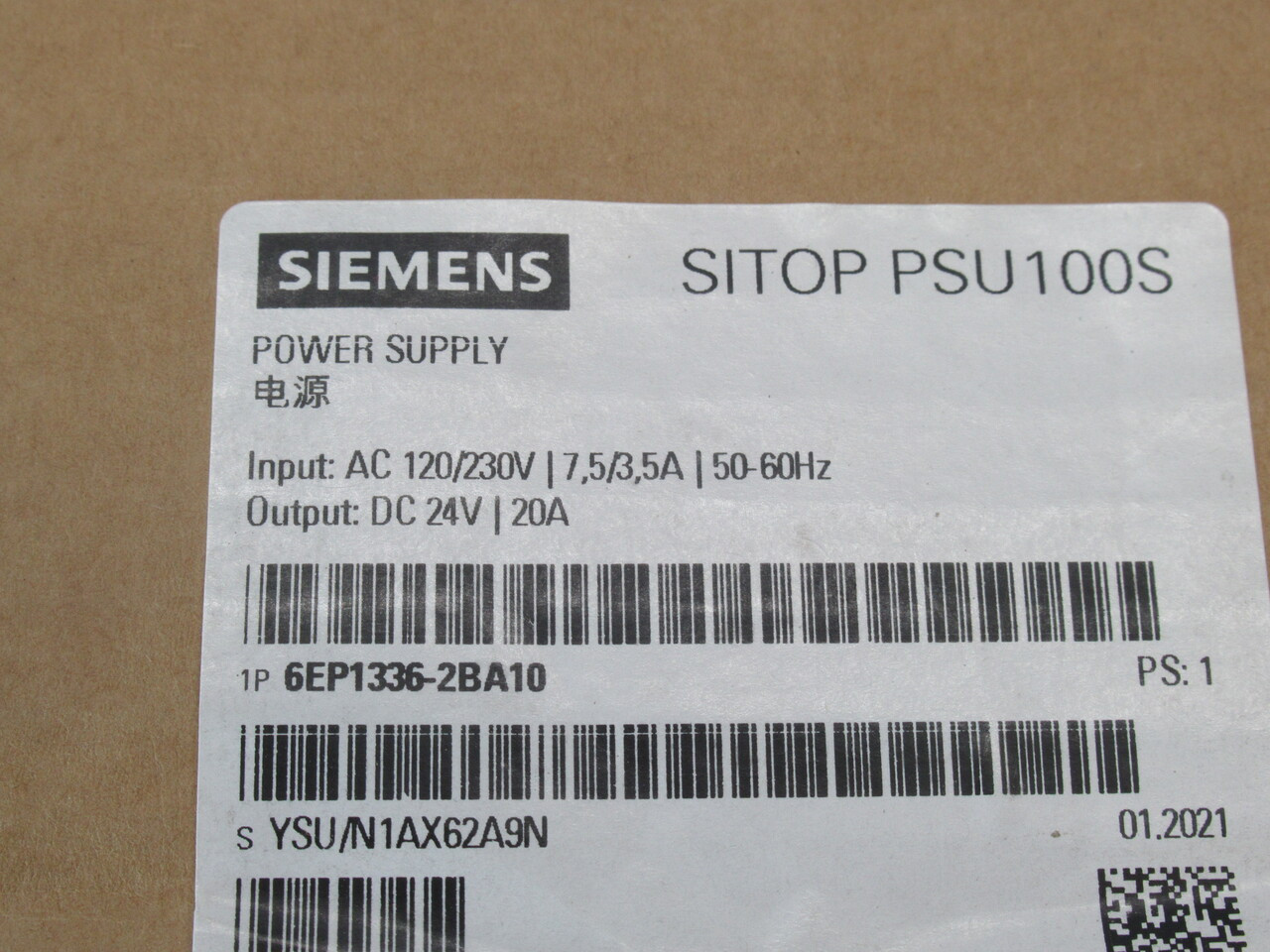 Siemens 6EP1336-2BA10 Power Supply 120/230V 7.5/3.5A 50-60Hz 24VDC 20A NEW