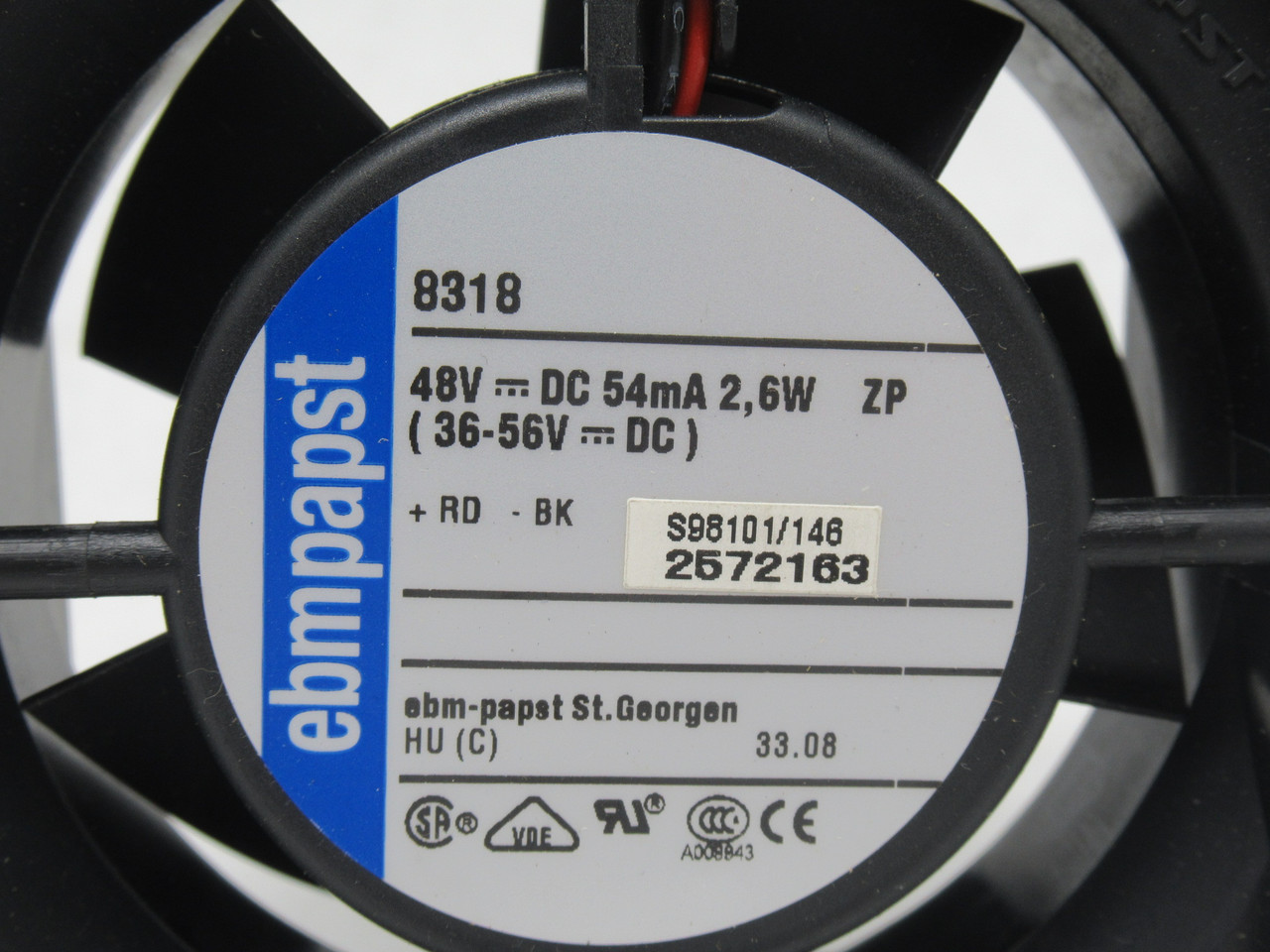 EBM Papst 8318 DC Axial Compact Fan 48VDC 54mA 2.6W 80x80x32mm NOP