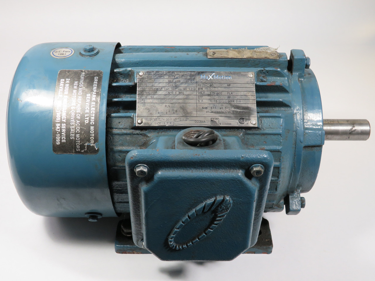 MaxMotion 2HP 1720RPM 575-600V 145T TEFC 3PH 2.24-2.15A 60Hz USED