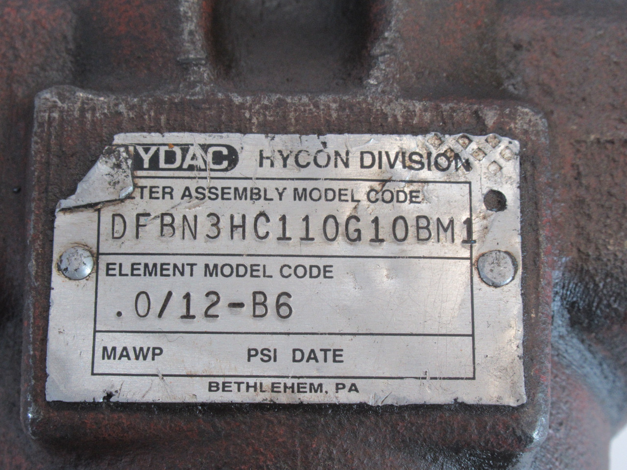 Hydac DFBN3HC110G10BM1.0/12-B6 Inline Filter 6000 psi SAE 12 10 microns USED