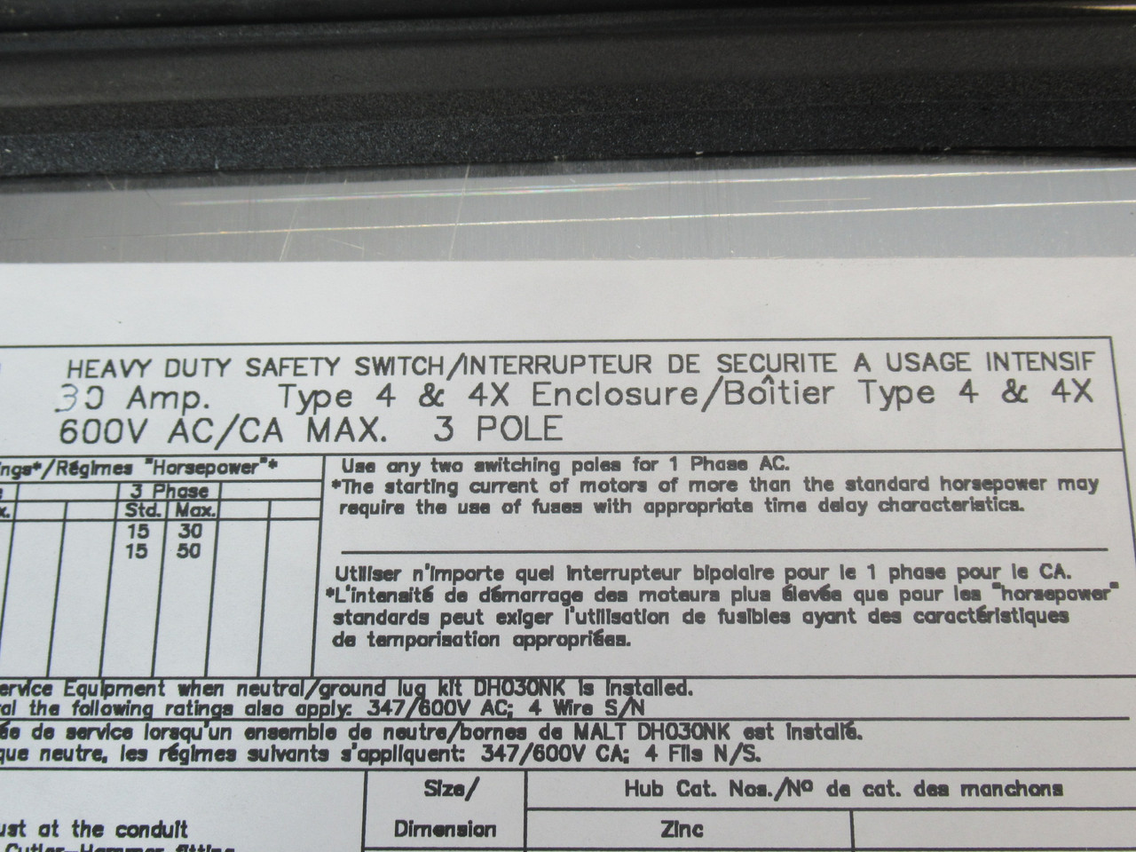 Eaton 4HD361 Heavy Duty Fusible Safety Switch 30A 600V 3-Pole MODIFIED NOP