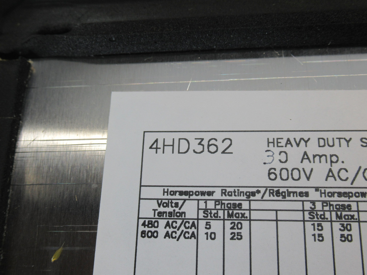 Eaton 4HD361 Heavy Duty Fusible Safety Switch 30A 600V 3-Pole MODIFIED NOP