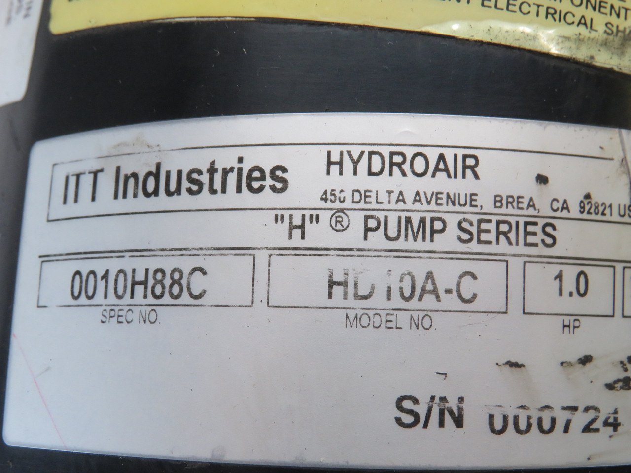 ITT Hydro-Air HD10A-C 0010H88C Centrifugal Pump C/W Emerson Motor 1-1/2HP USED