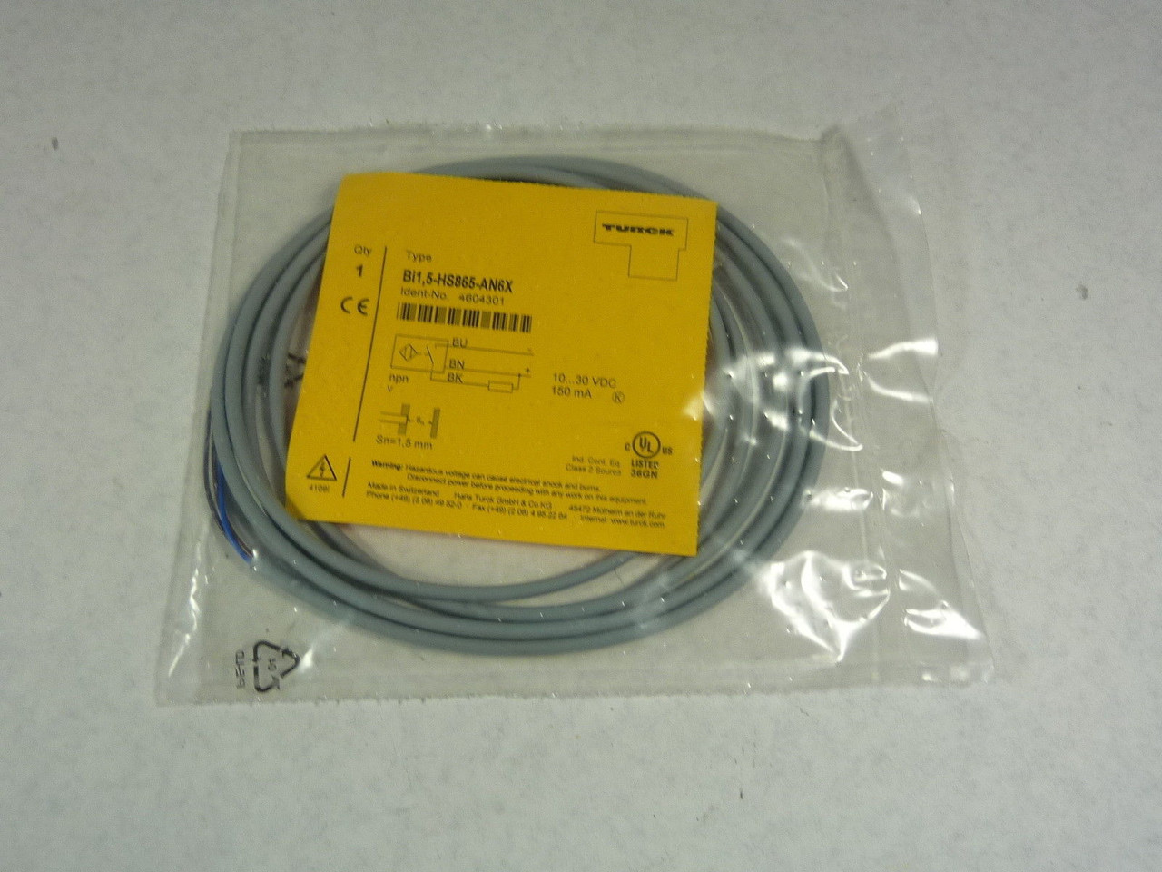 Turck Bi1-5-HS865-AN6X Proximity Sensor 10-30VDC 150mA  NWB