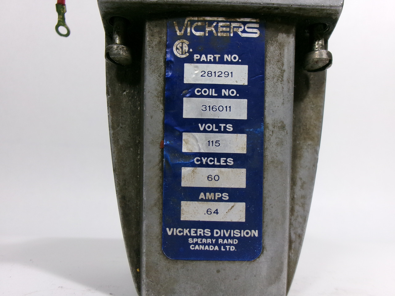 Vickers 281291 Solenoid Coil 115V 60Hz 0.64A Two Lead Wire USED