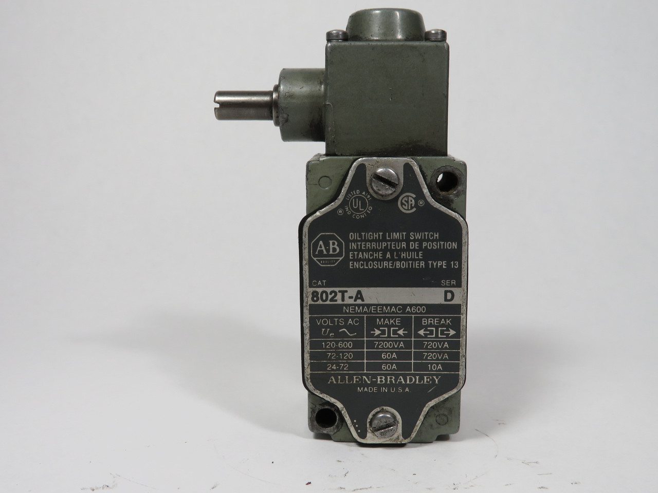 Allen-Bradley 802T-A Ser D Oiltight Limit Switch Spring-Return SHELF WEAR USED