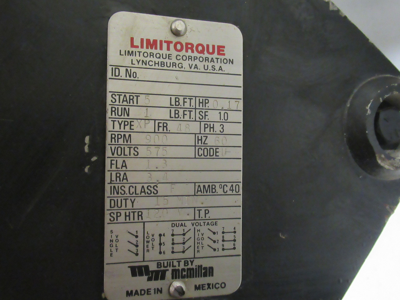 LimiTorque L120-10 Electric Valve Actuator 100 ft-lb 0.17HP 900RPM 575V USED