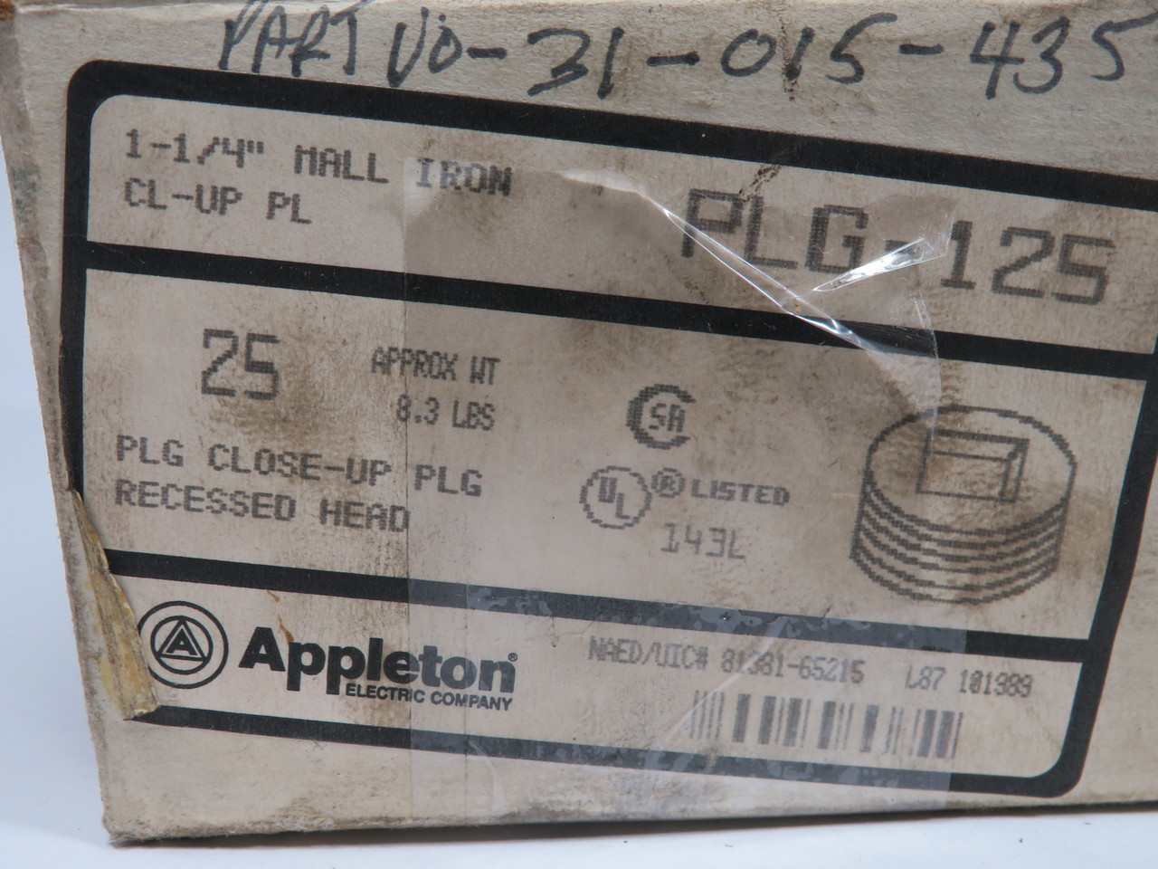 Appleton PLG-125 Recessed Head Close-Up Plug 1-1/4" Lot of 14 SHELF WEAR NEW