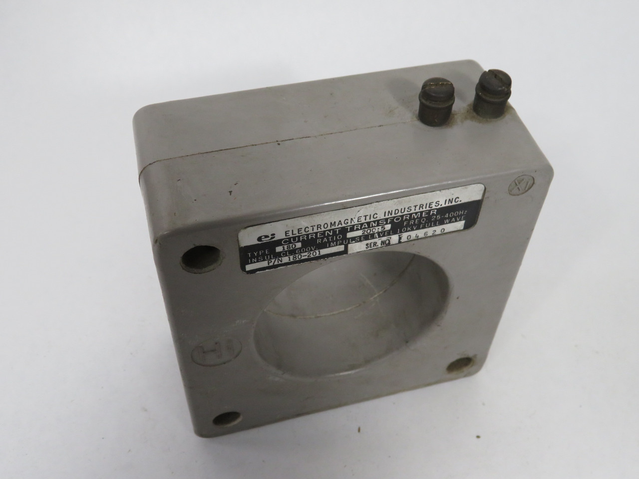 Electromagnetic Industries 180-201 Current Transformer 600V 25-400Hz 10:5 USED