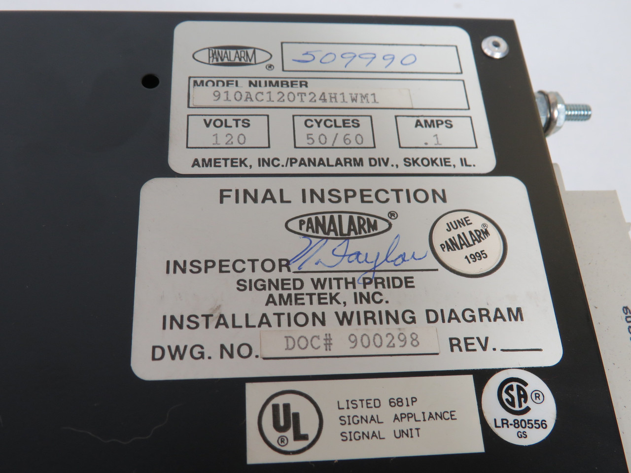 Panalarm 910AC120T24H1WM1 Annunciator 120V 50/60Hz 0.1A SHELF WEAR NEW