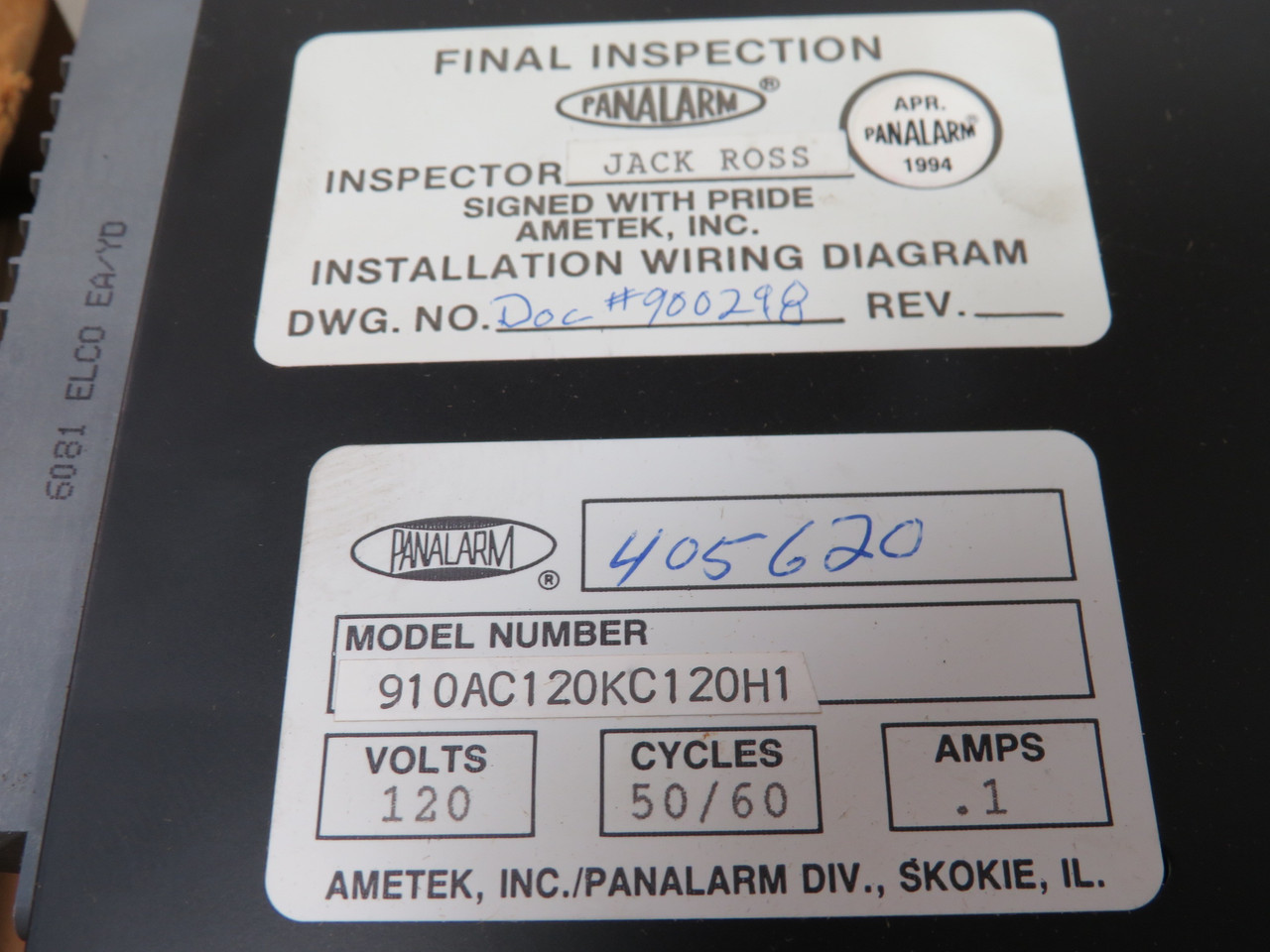 Panalarm 910AC120KC120H1 Annunciator 120V 50/60Hz 0.1A SHELF WEAR NEW