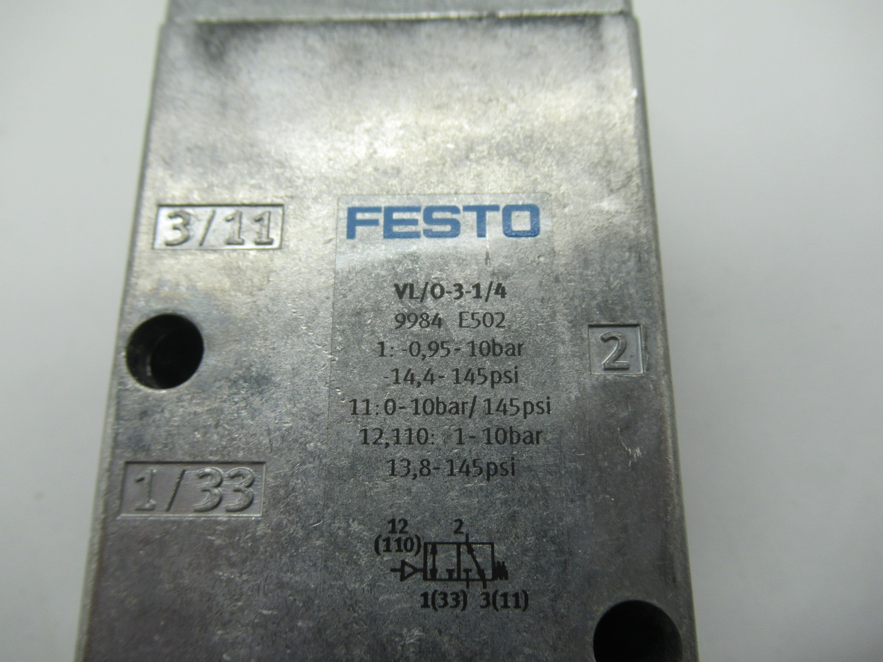 Festo 9984 VL/O-3-1/4 Universal Directional Control Valve 3/2-Way 10 bar NEW