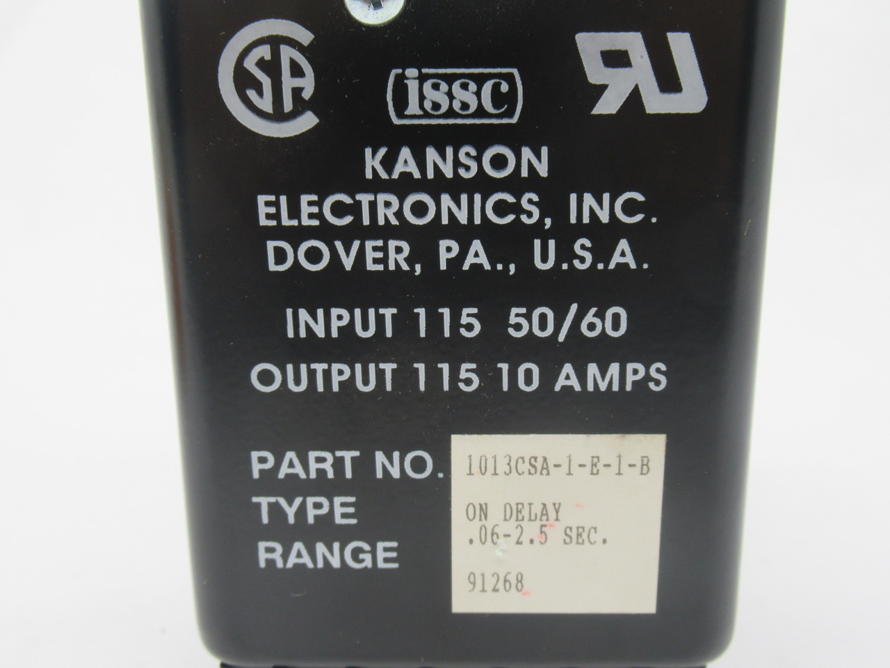 Kansen 1013CSA-1-E-1-B ON-Delay Relay 115V 50/60Hz 10A .06-2.5sec NEW