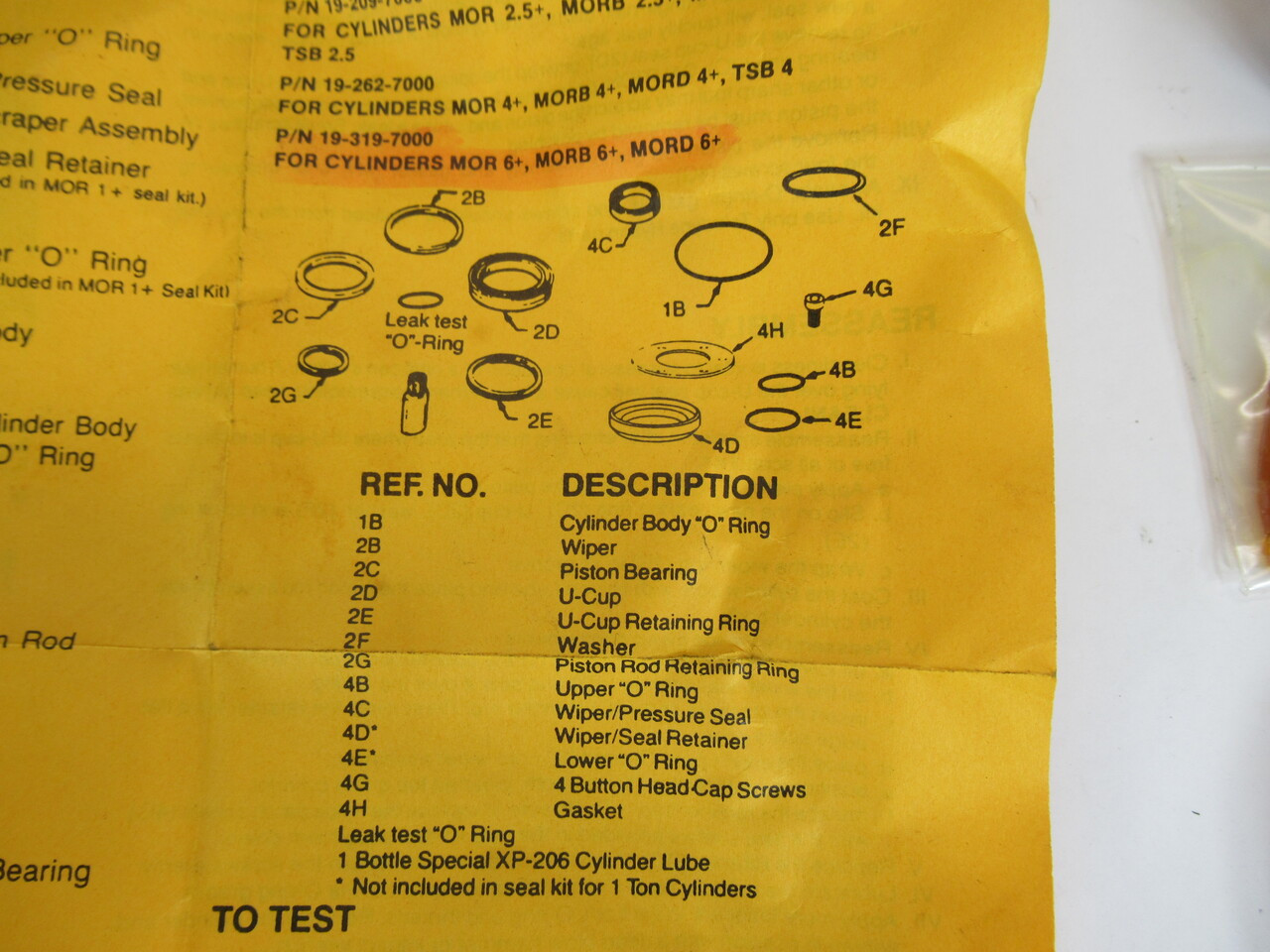 Teledyne 19-319-7000 Hyson Seal Kit for MOR6+ MORB6+ MORD6+ SHELF WEAR NWB