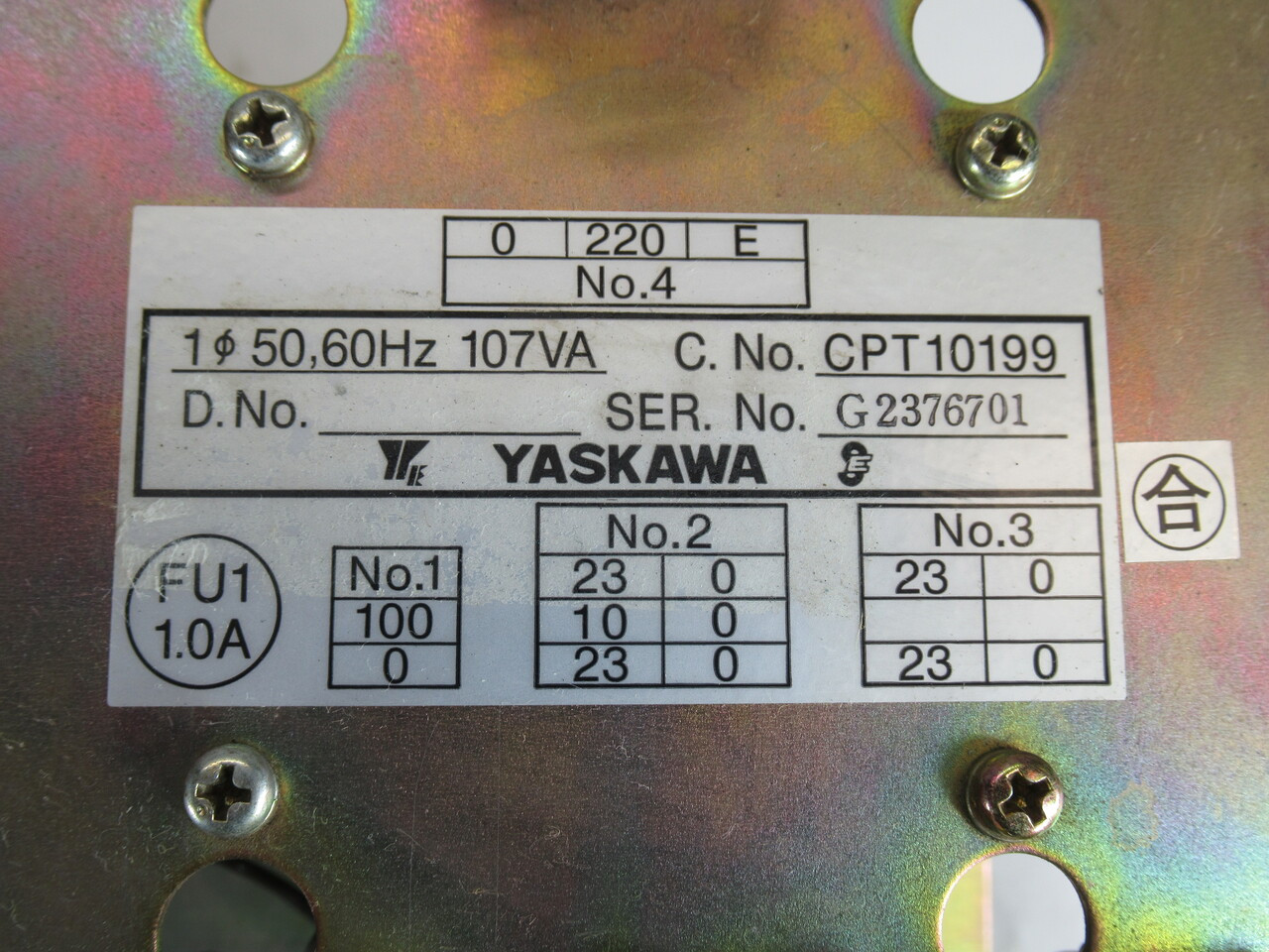 Yaskawa JZNC-TU58 Power Supply 1Ph 50/60Hz 107VA USED