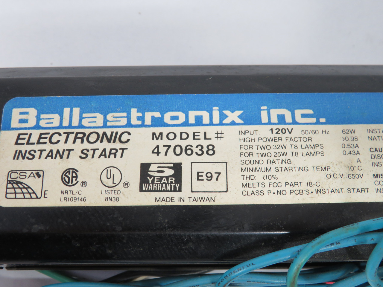 Ballastronix 470638 Instant Start Electronic Ballast 120V 50/60Hz SHELF WEAR NOP