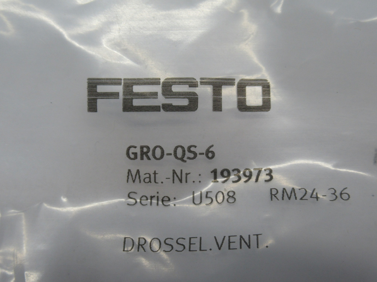 Festo 193973 GRO-QS-6 Throttle Flow Control Valve 6mm Tube 245l/min 0-10 bar NWB