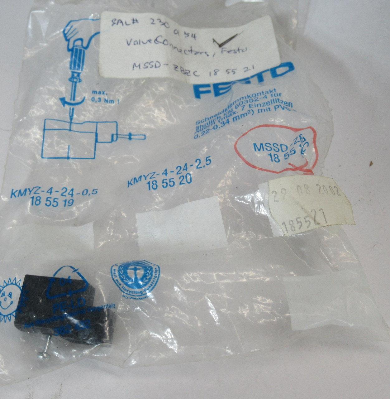 Festo 185521 MSSD-ZBZC Solenoid Connector NWB