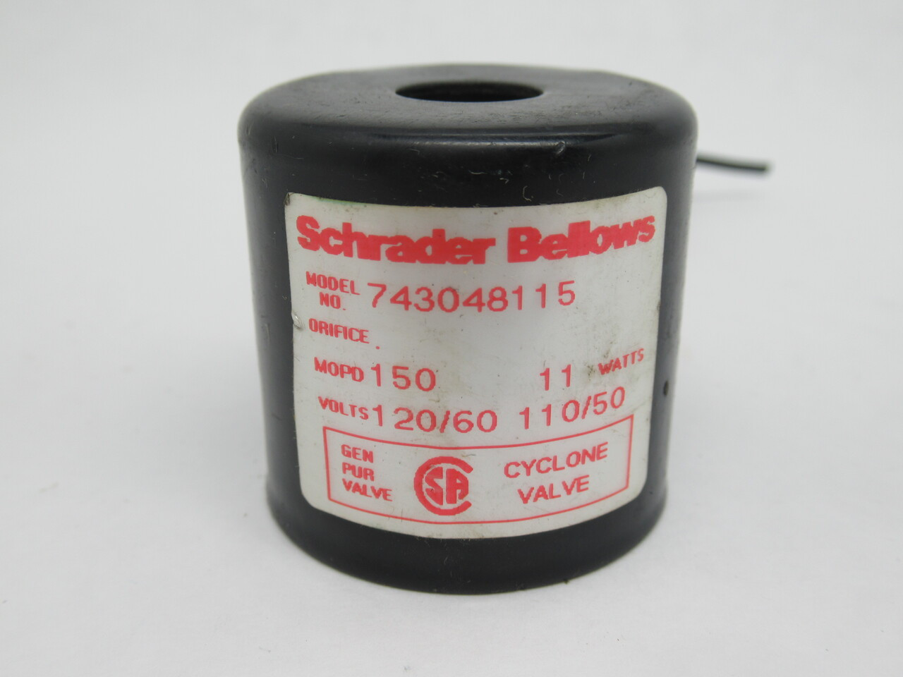 Schrader Bellows 743048115 Solenoid Coil 110V/50Hz 120V/60Hz 11W USED
