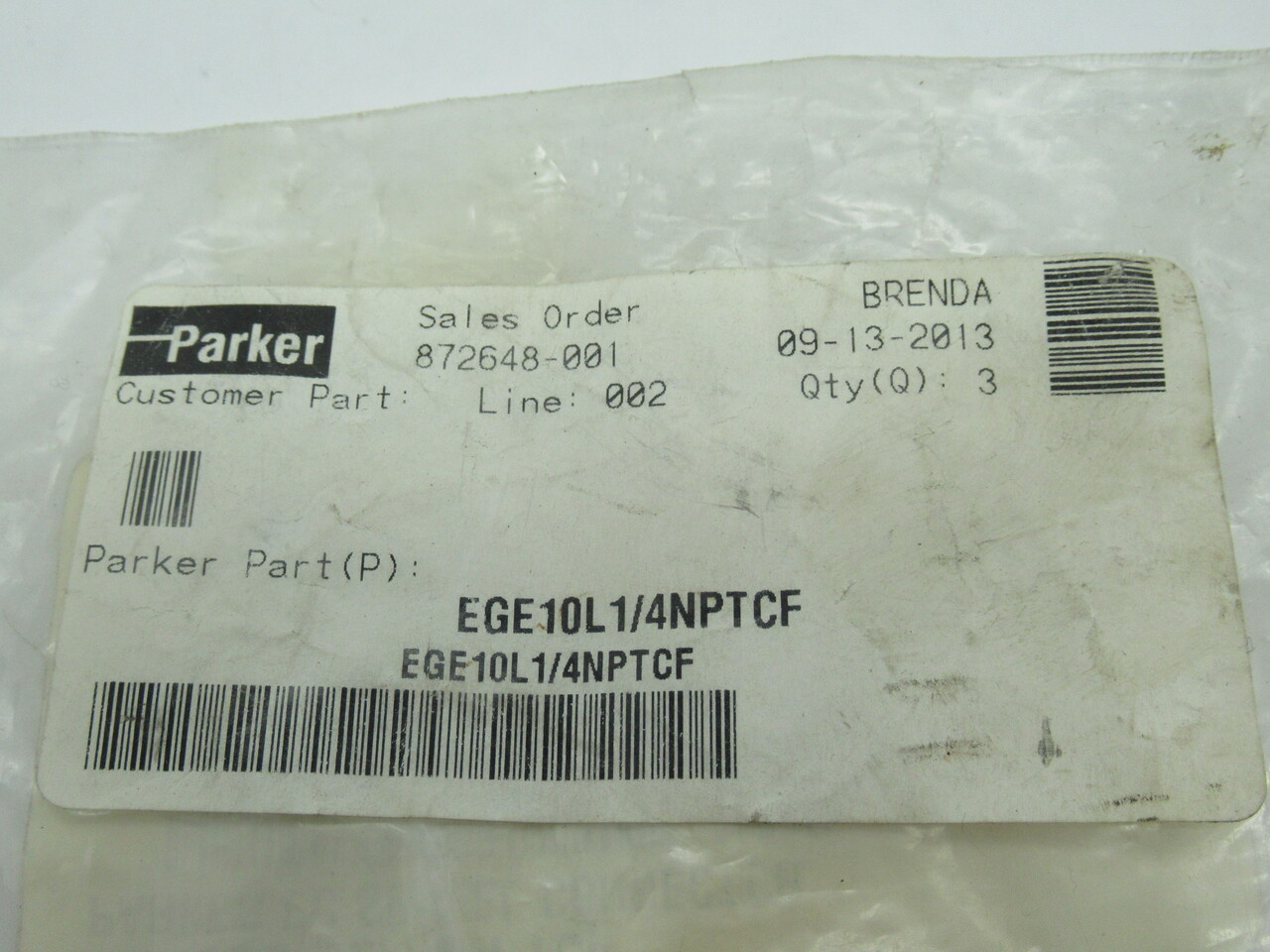 Parker EGE10L1/4NPTCF Hydraulic Tube Fitting 1/4"-18 Male NPT 10mm Tube OD NWB