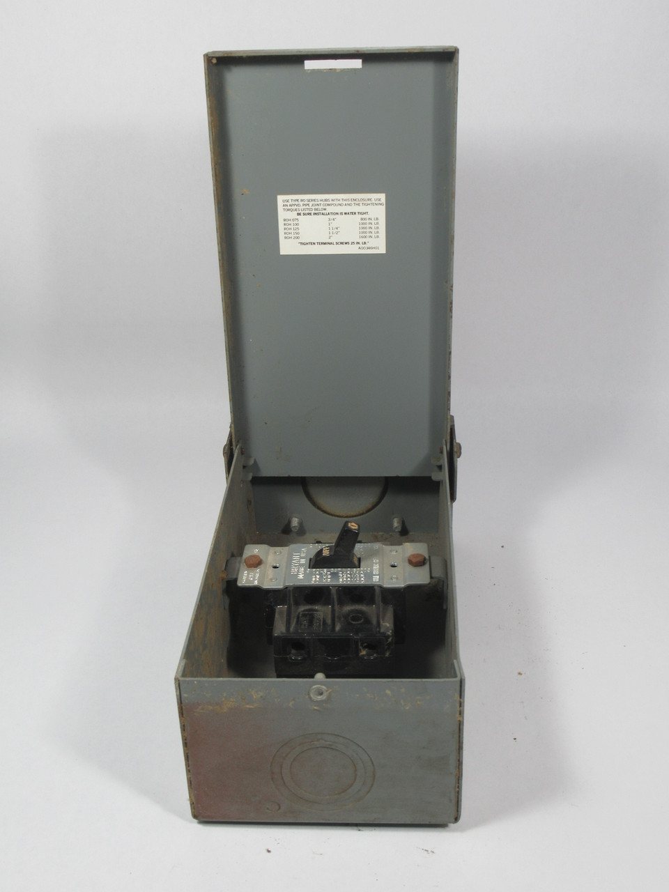 Bryant 60303 Manual Motor Starter W/O Overload Protection 600VAC 60A 3PH USED