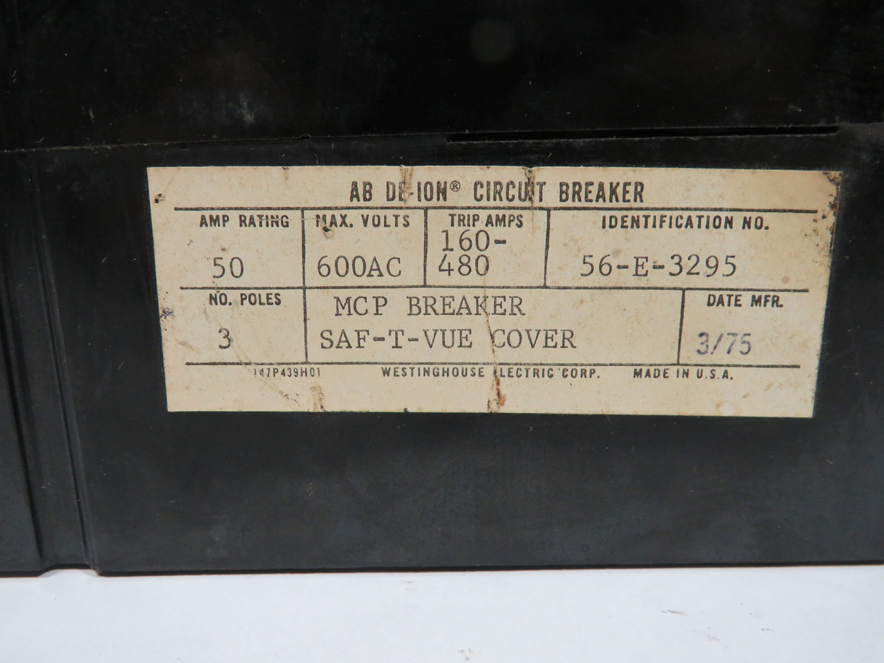 Westinghouse MCP23480S Circuit Breaker 50A 600VAC 3-Pole SHELF WEAR USED