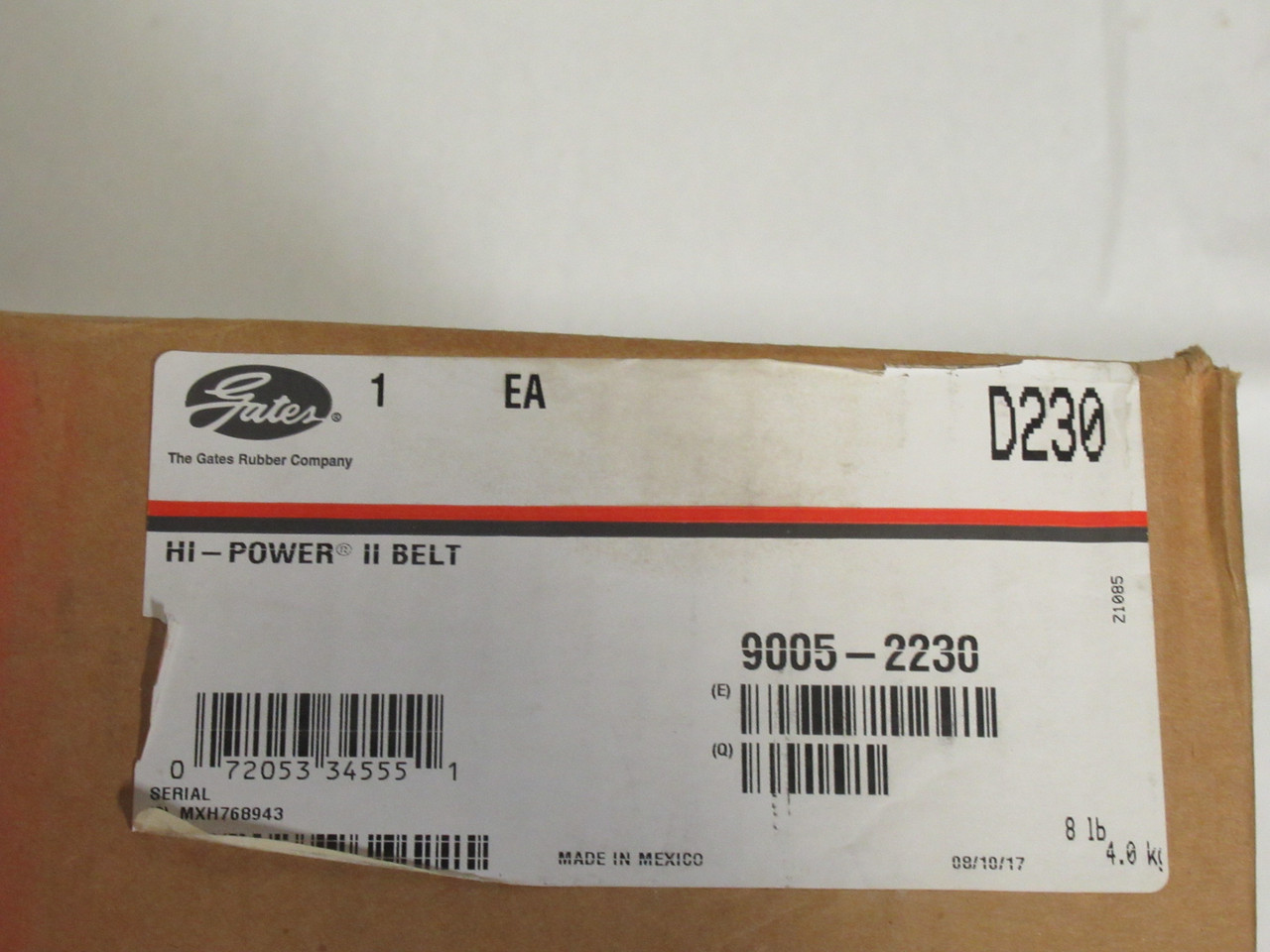 Gates D230 9005-2230 Hi-Power II V-Belt 233"L 1.25"W .75"T SHELF WEAR/SEALED NEW